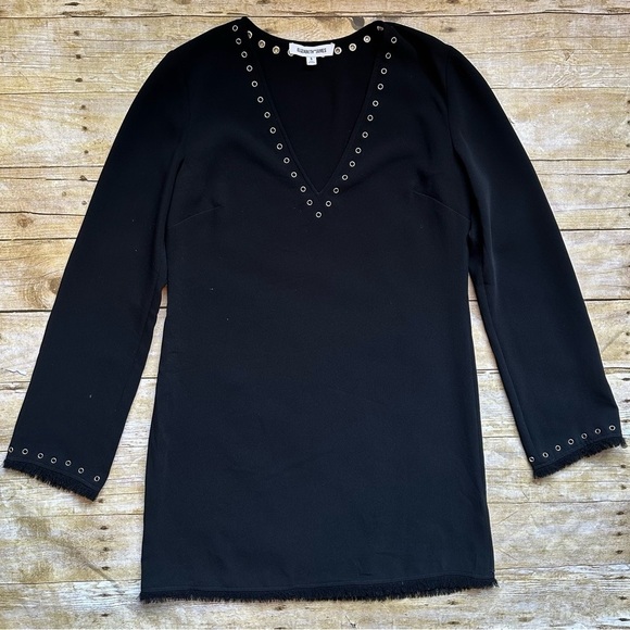 Elizabeth and James Grommet Studded V-Neck Fringe Hem Shift Dress - Picture 1 of 9